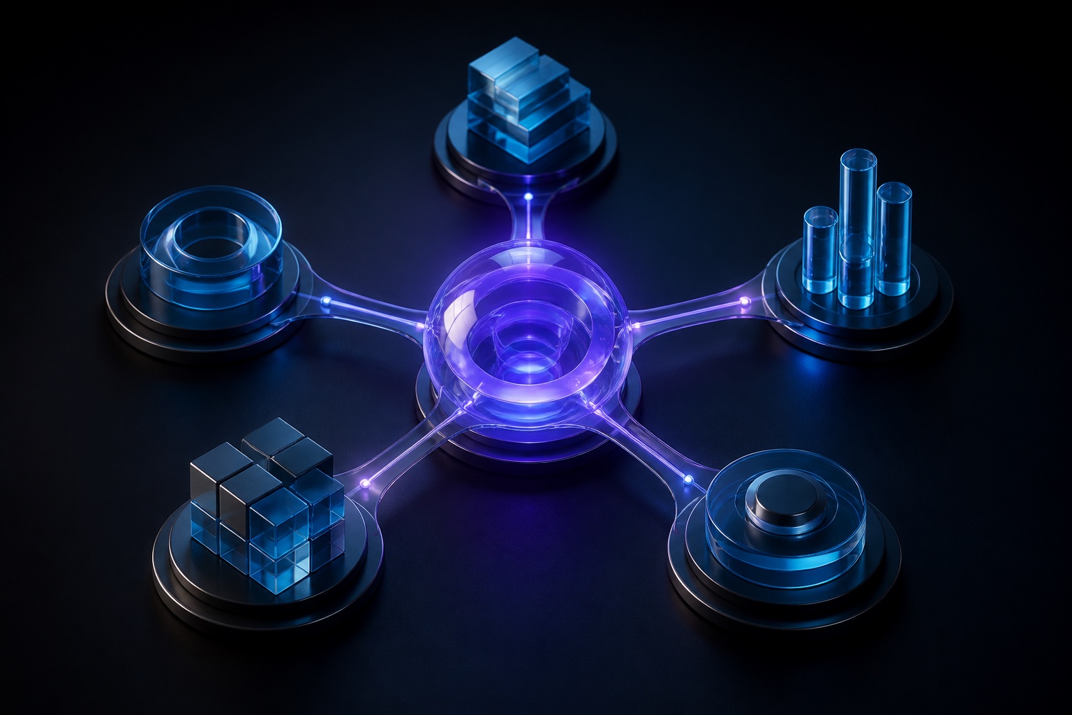 Five precision-made components connected to one luminous central system